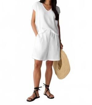NEW EILEEN FISHER fly front organic linen shorts in white